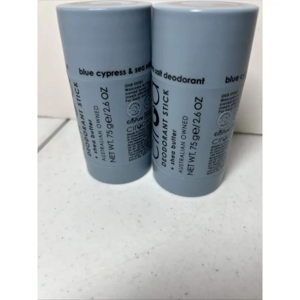 Ciroa Deodorant Stick Blue Cypress & Sea Salt Shea Butter Mens 2.6 oz. Set Of 2